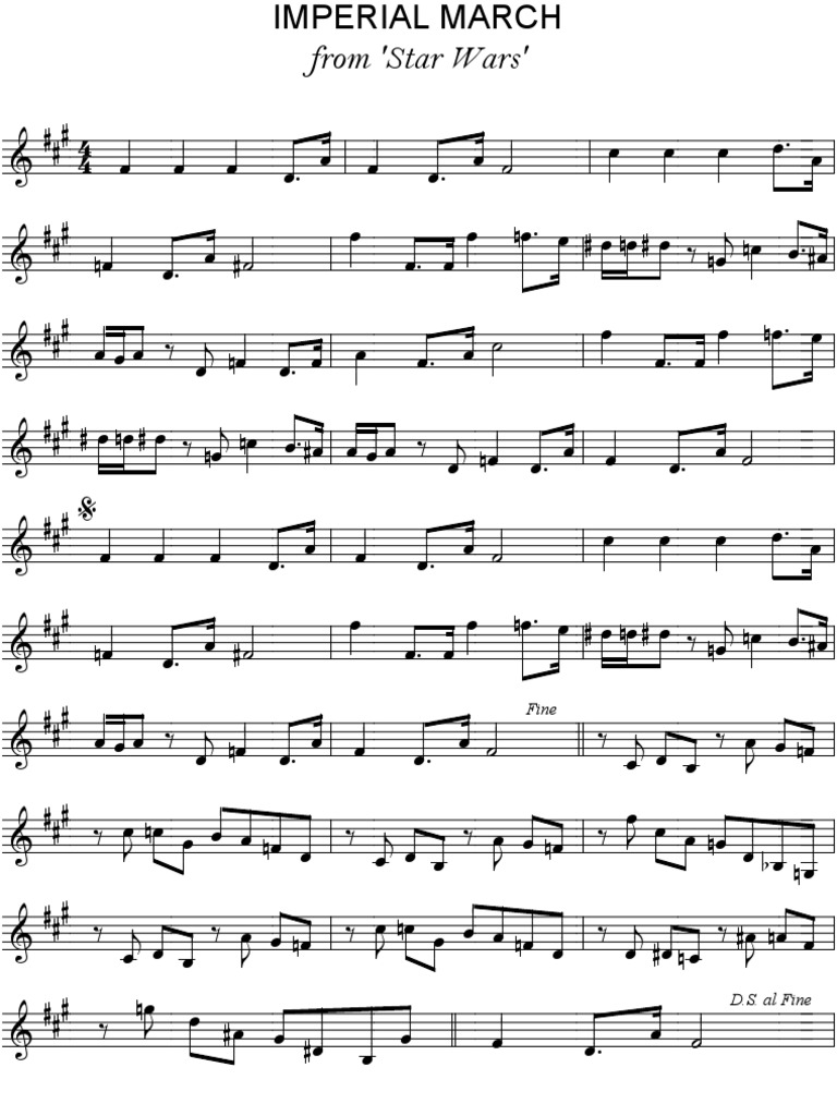 Imperial March Star Wars Melody Sheet Music