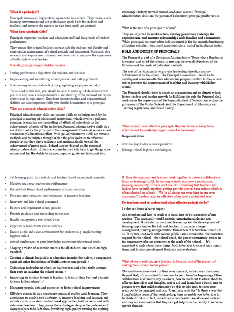 What Is A Principal | PDF | Teachers | Schools