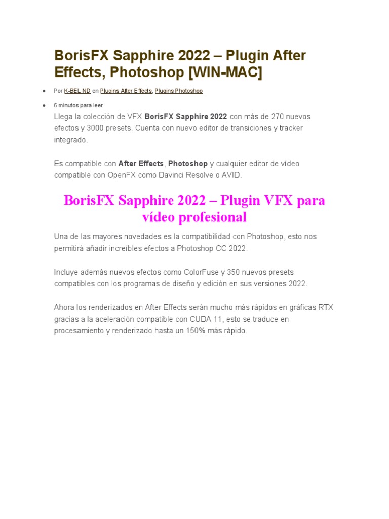 BorisFX Sapphire 2022: Plugins VFX para Edición | PDF