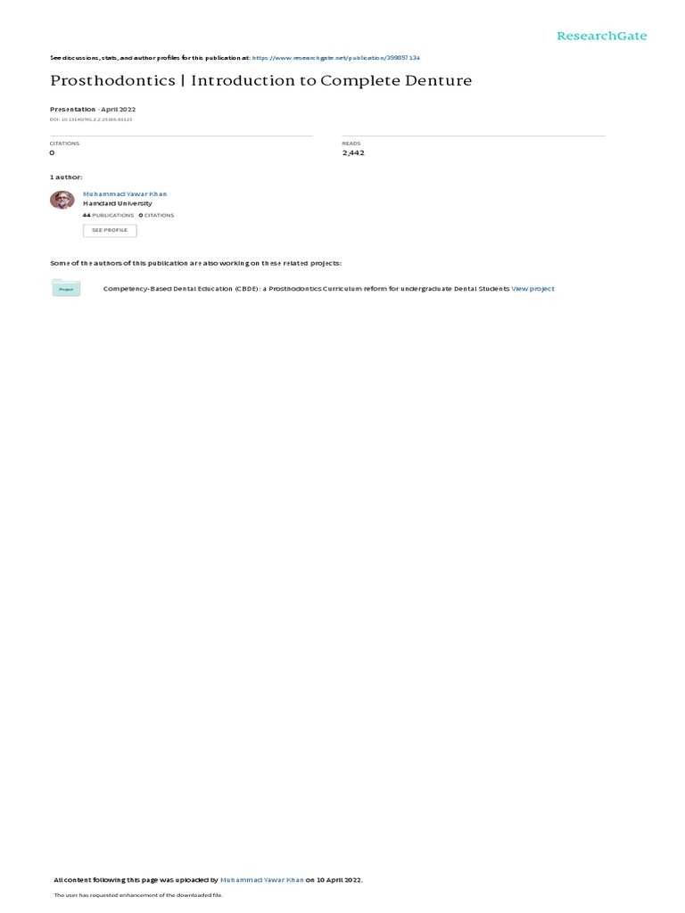 Introductiontocompletedenture April102022 | PDF | Dentures | Prosthodontics