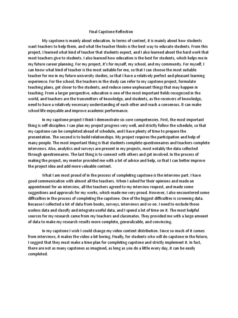 Final Capstone Reflection PDF Teachers Teaching Method