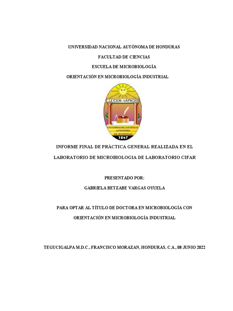 Unah Cifar Informe Practica Revisiã - N #3 | PDF | Microorganismo ...