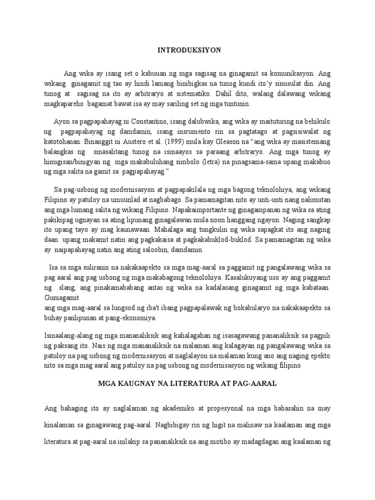 Fm 106 pagbuo ng introduksiyon at kaugnay na literatura at pag aaral