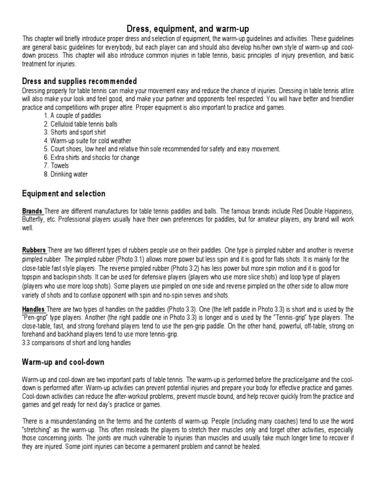 Lesson 9 Dress, Equipment, and WarmUp PDF Weight Training Table