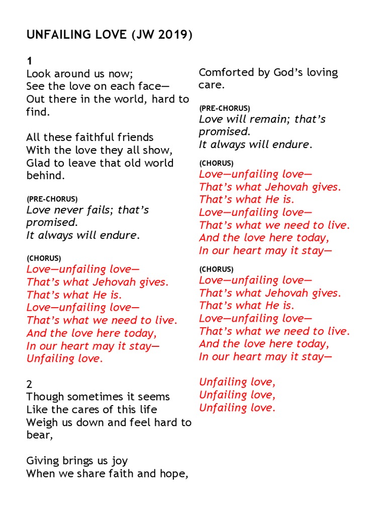 Unfailing Love Lyrics (JW 2019) | PDF