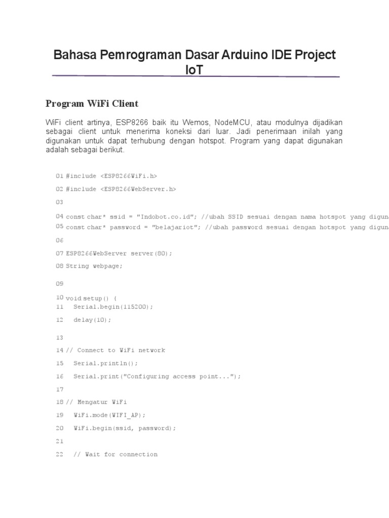Bahasa Pemrograman Dasar Arduino IDE Project IoT | PDF
