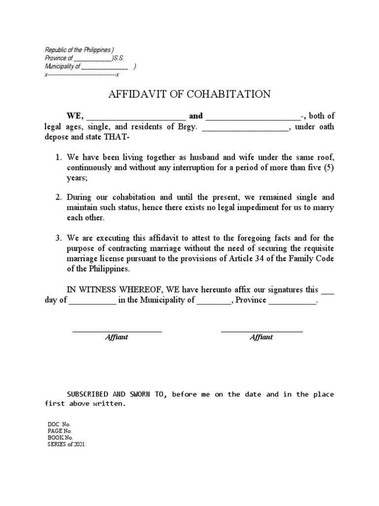 Affidavit of Cohabitation for Marriage | PDF
