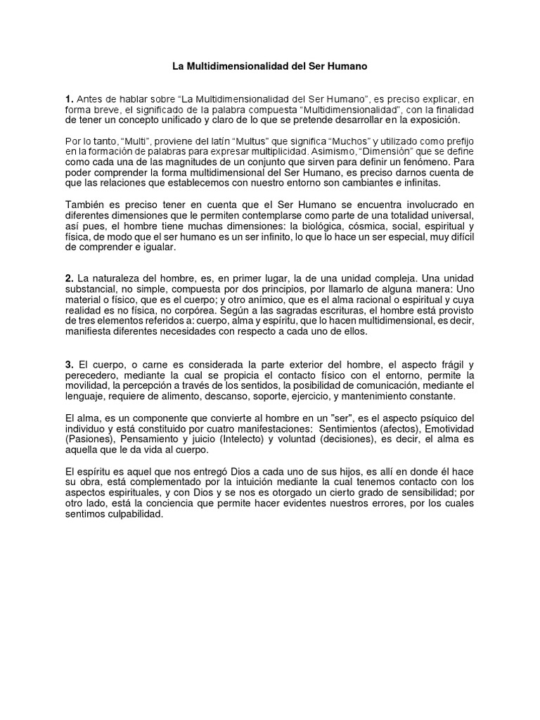 Exposición Multidimensionalidad El Ser Humano | PDF | Alma | Sicología