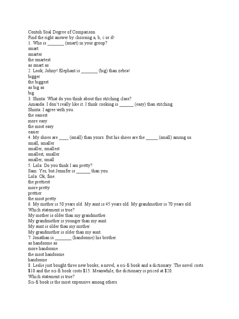 Contoh soal degree of comparison pdf