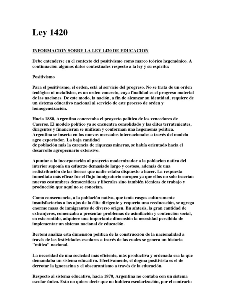 Ley 1420 | PDF | Educación de la primera infancia | Argentina