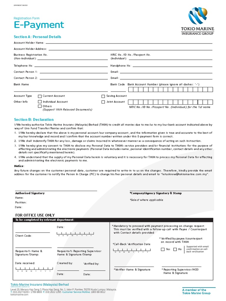 E-Payment Registration Form 2021 | PDF | Identity Document | Privacy