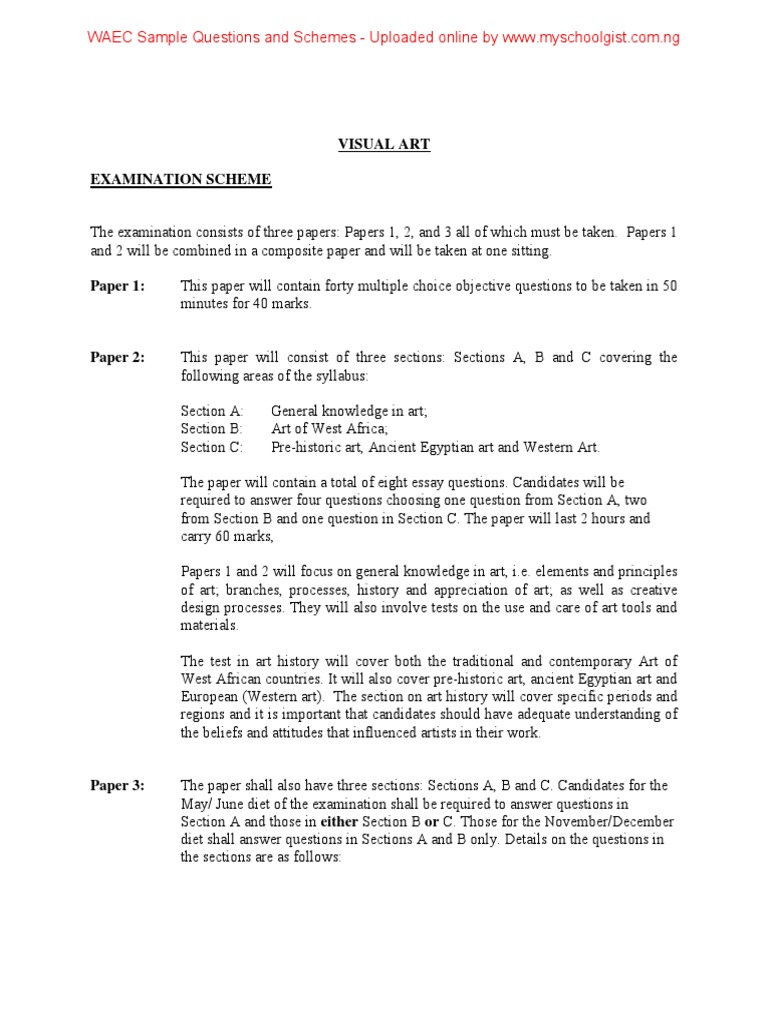 Visual Art Pdf Test Assessment Paintings