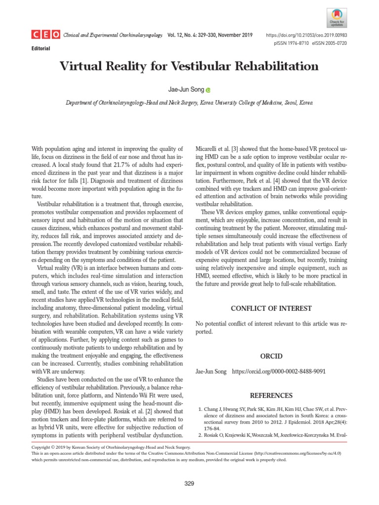 Virtual Reality For Vestibular Rehabilitation PDF Virtual Reality