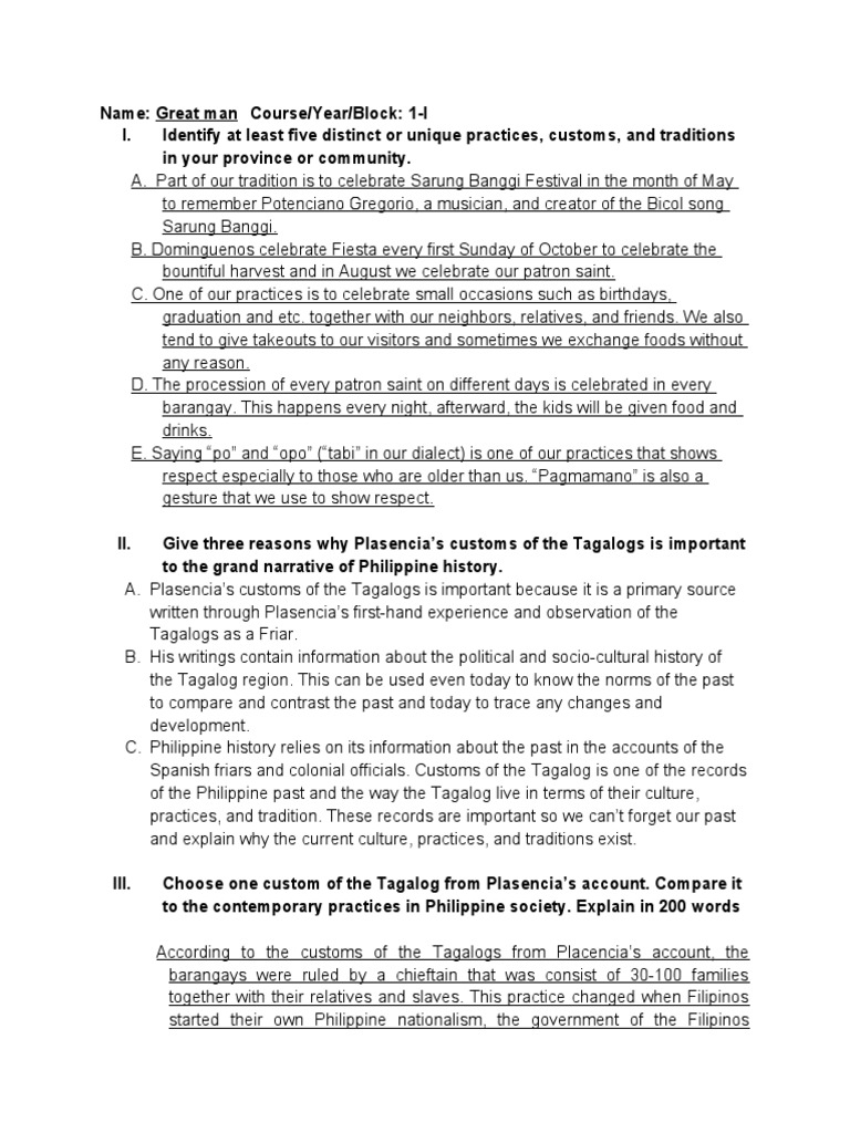 Tagalog Customs and Their Historical Impact | PDF | Social Science