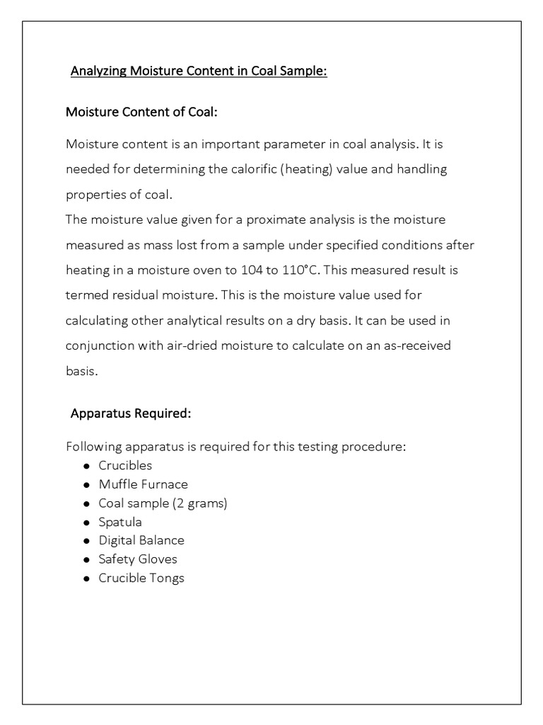 Determining Coal Moisture Content Through Thermogravimetric Analysis Pdf