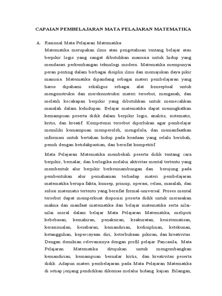 Capaian Pembelajaran Matematika SD | PDF | Metode & Bahan Ajar | Komputer
