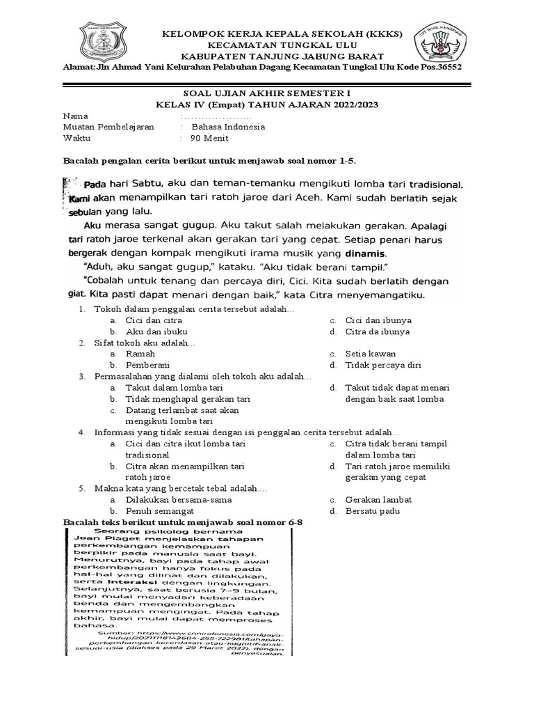 Soal Bahasa Indonesia Kelas 4 K Merdeka Pdf
