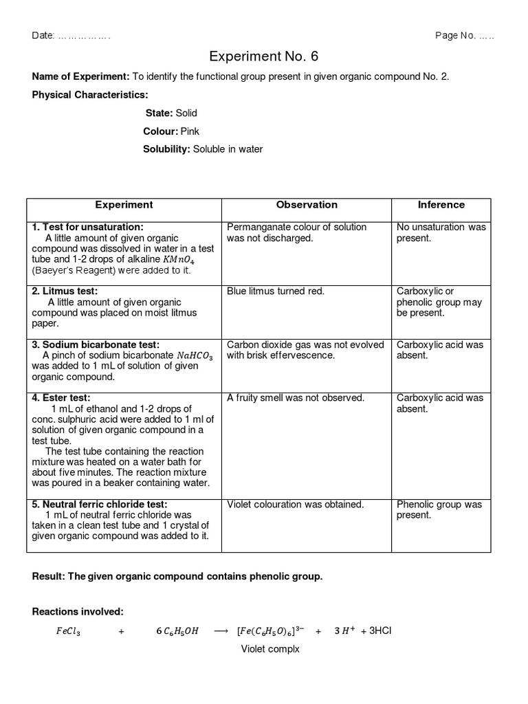 Identification of a Phenolic Functional Group in an Unknown Organic