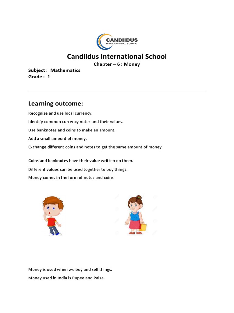 Grade 1 Math: Understanding Money | PDF | Language Arts & Discipline