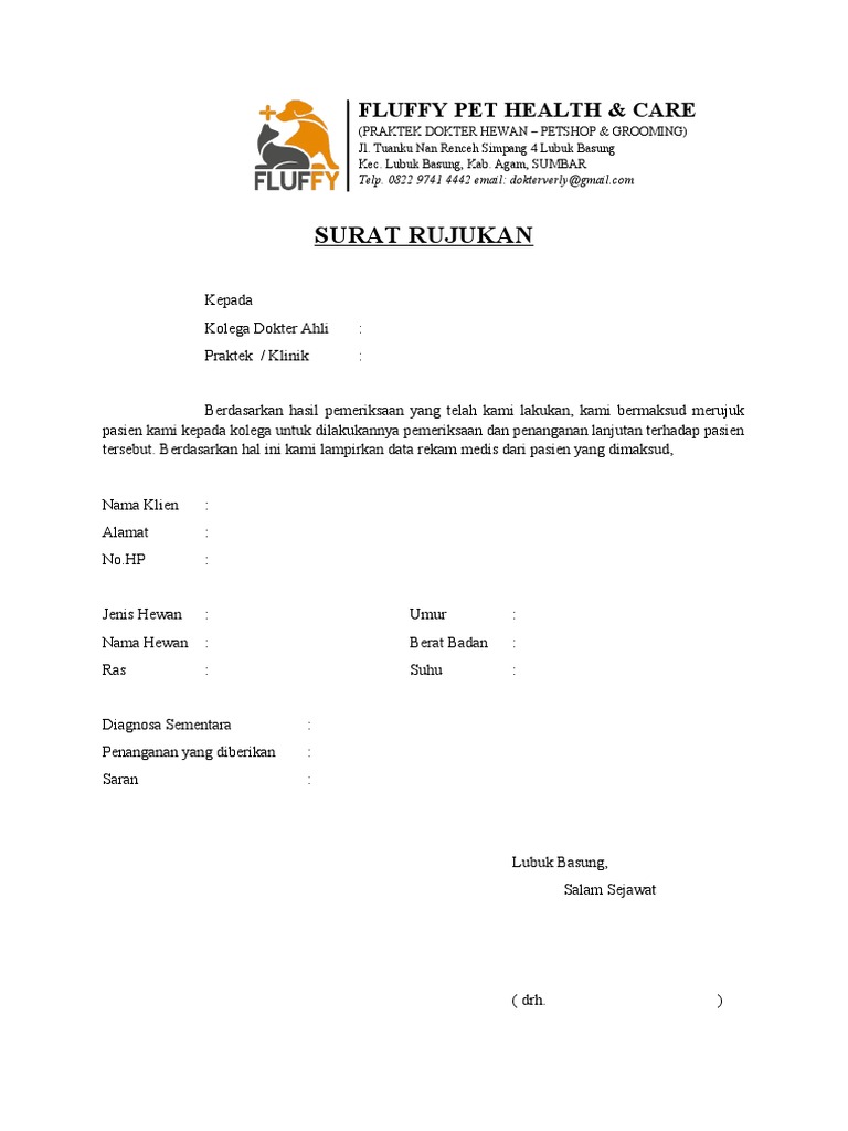 Surat Rujukan Dokter Hewan Fluffy Pet | PDF | Kesehatan Holistik ...