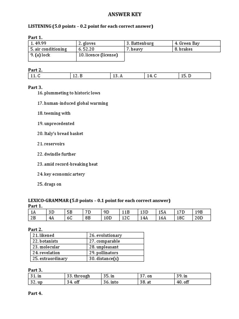 Listening and Grammar Answer Key | PDF