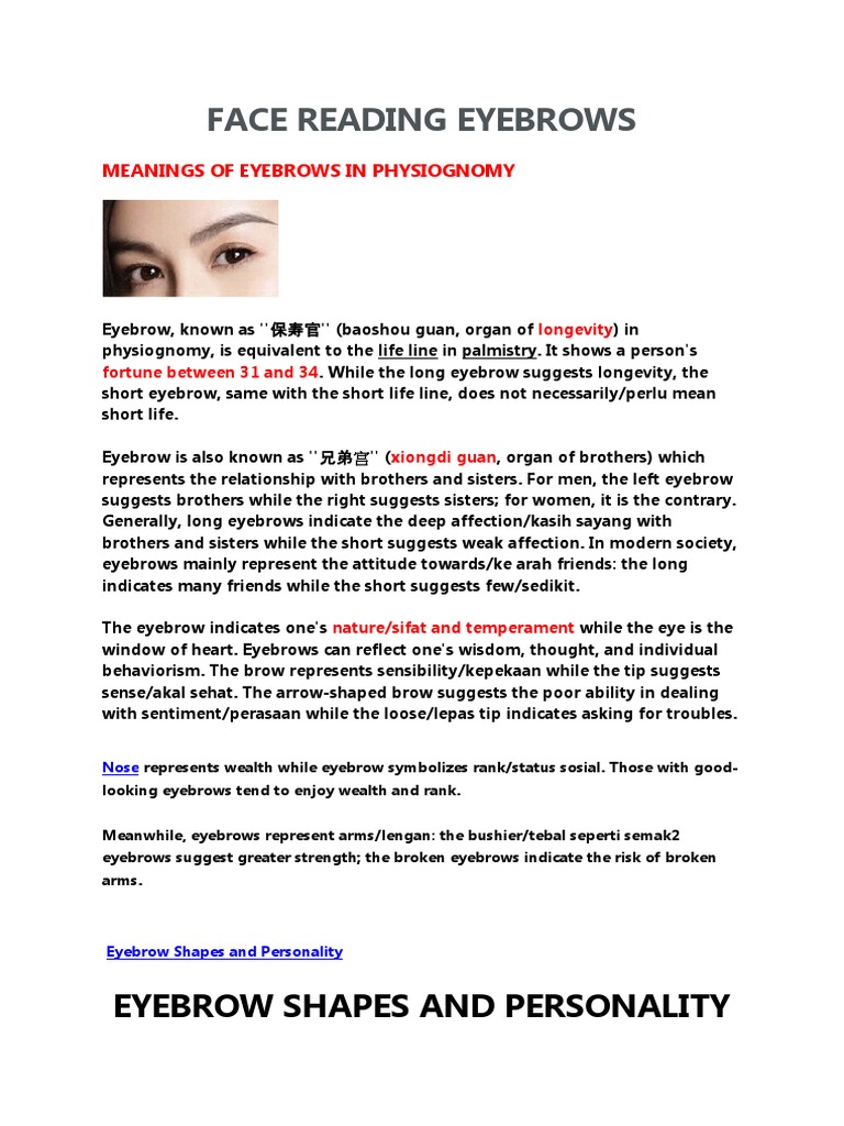 Face Reading Eyebrows Download Free PDF Eyebrow