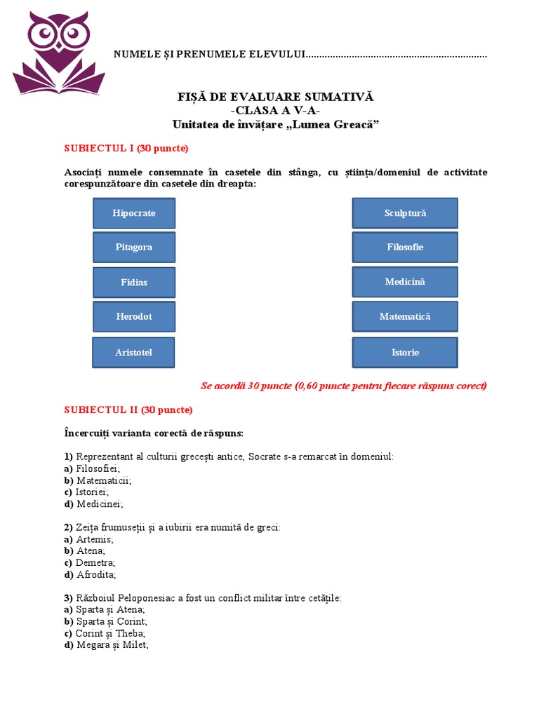 10 Test Clasa A Va | PDF