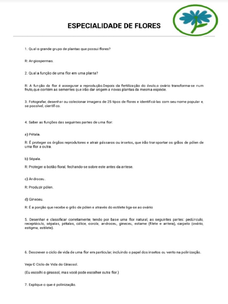 Especialidade de Flores | PDF