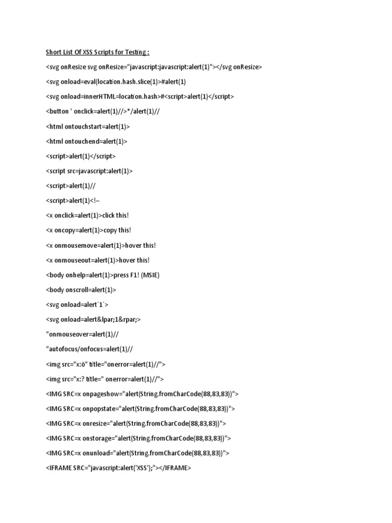 XSS Test Script Collection | PDF | Web Browser | Cybercrime