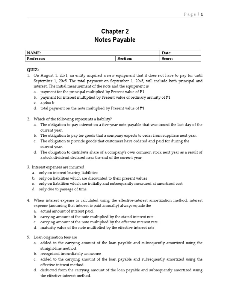 Quiz Chapter+2 Notes+payable+-+ | PDF | Interest | Present Value
