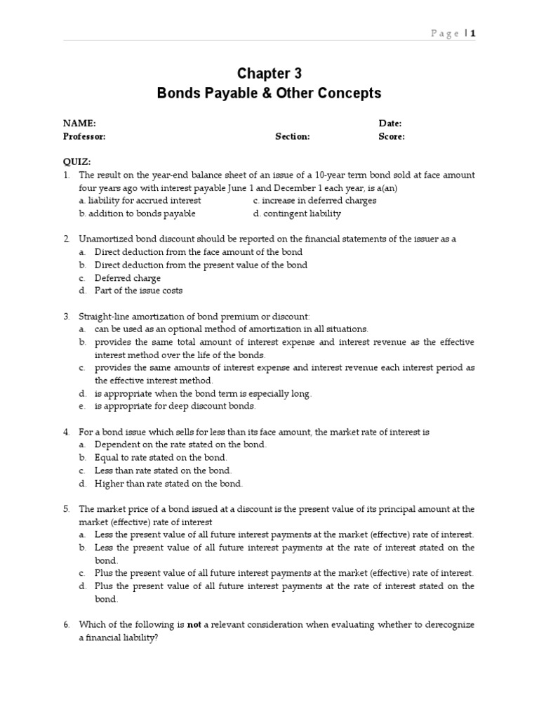 Quiz Chapter+3 Bonds+Payable | PDF | Bonds (Finance) | Interest