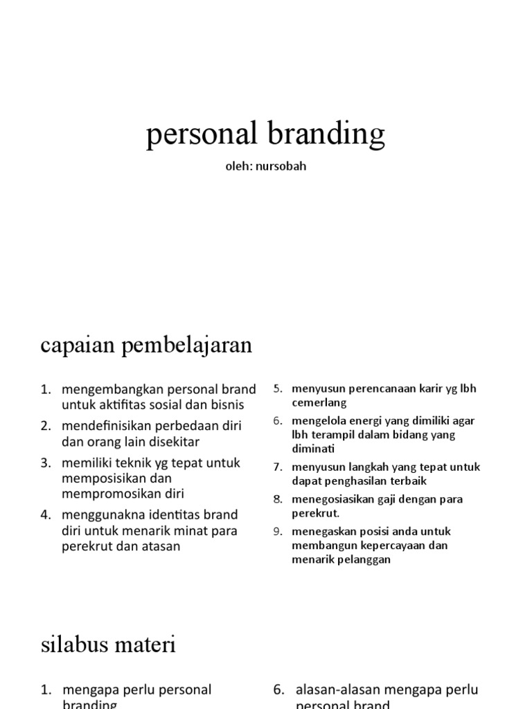 Silabus Dan Materi Awal Personal Branding Pdf