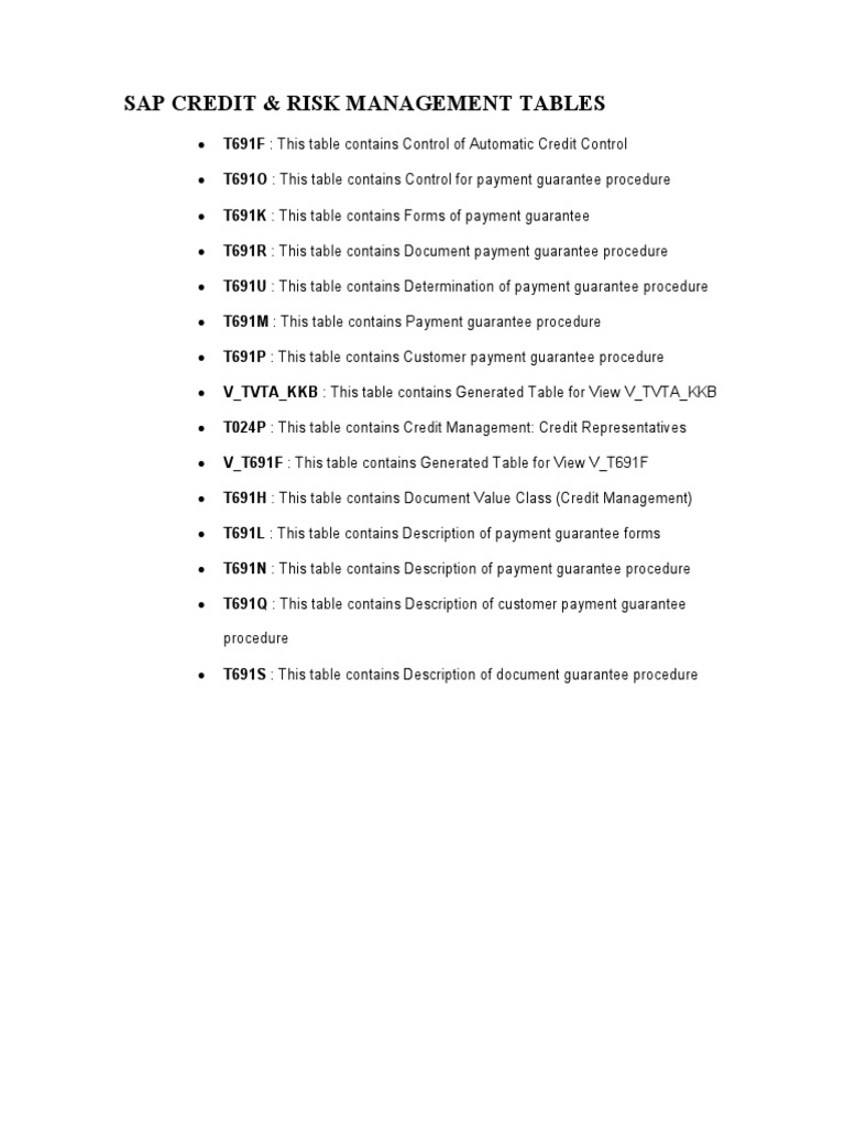 SAP Credit Management Tables Overview | PDF
