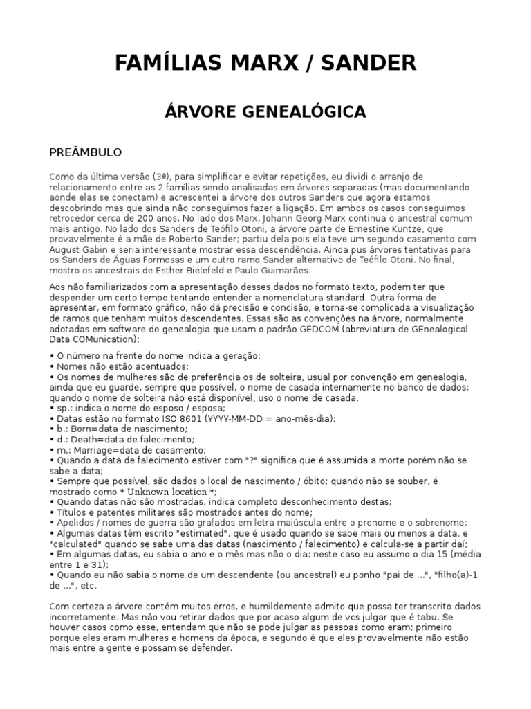 Árvore Genealógica das Famílias Sander e Marx | PDF | Sobrenome | Tempo