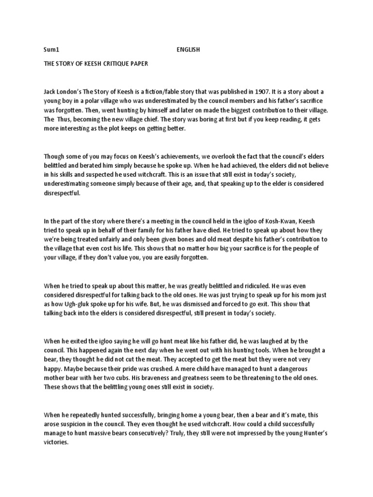 The Story of Keesh Critique Paper PDF