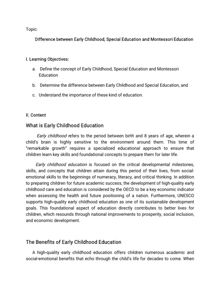 4.difference Between Early Childhood Special Education and Montessori