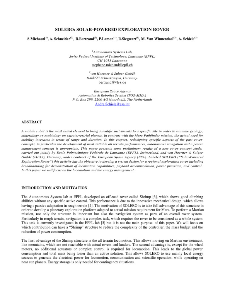 Solero: Solar-Powered Exploration Rover | PDF | Rover (Space ...
