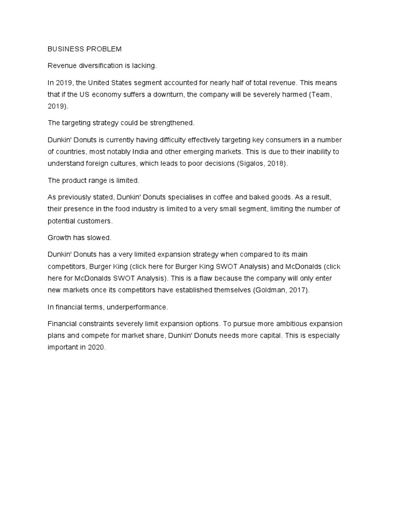 Dunkin' Donuts Business Problem Analysis Revenue Diversification