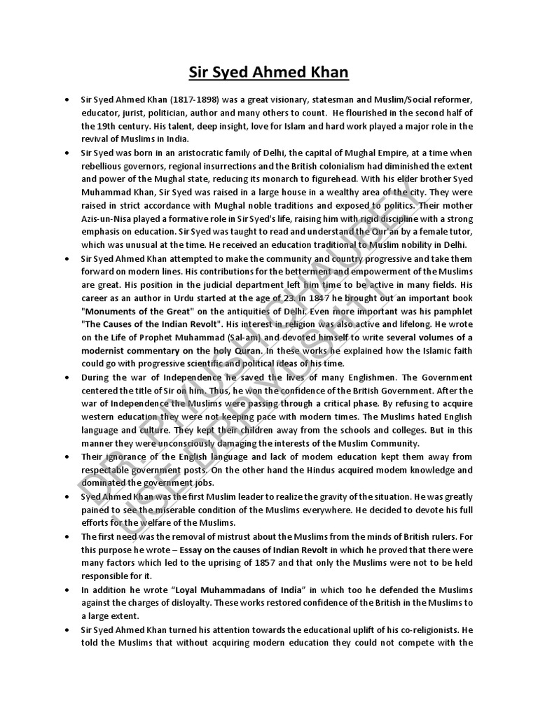 Sir Syed Ahmed Khan's Educational Reforms | PDF