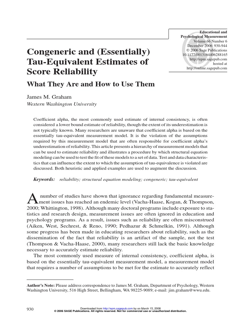 Graham - Congeneric and (Essentially) Tau-Equivalent Estimates of Score ...