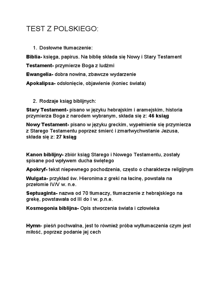 Test Z Polskiego Klasa 5 Test Z Polskiego | PDF