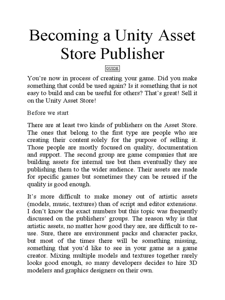 UNITY ASSET STORE PDF Forum Computer Science