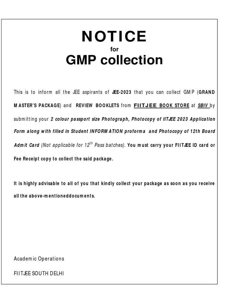 GMP Collection Notice PDF Identity Document Authentication