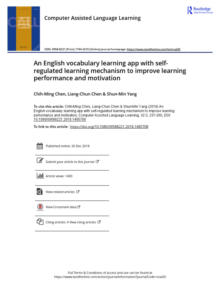 An English Vocabulary Learning App With Selfregulated Learning ...