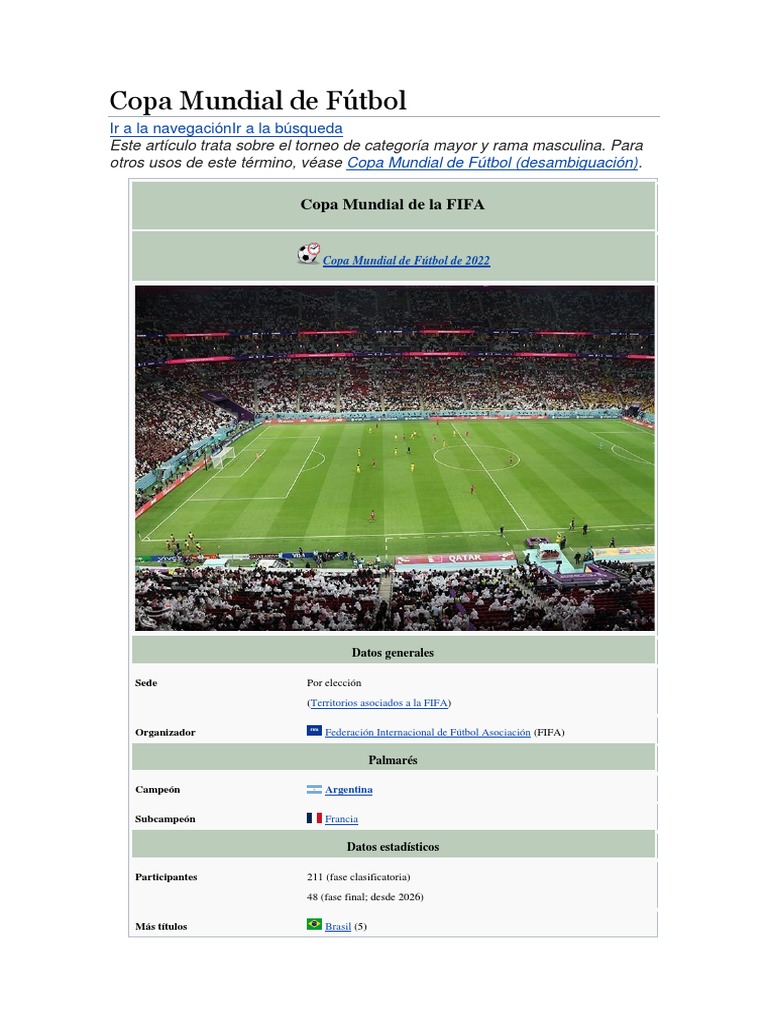 Historia de la Copa Mundial de Fútbol | PDF | FIFA Copa del Mundo ...
