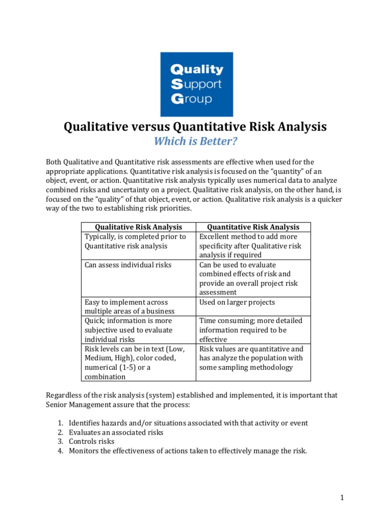 Qualitative Versus Quantitative Risk Analysis - Which Is Better | PDF