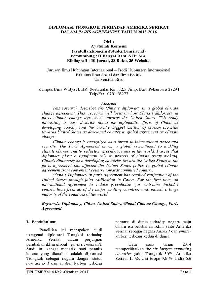 China's Diplomacy in Paris Agreement | PDF | United Nations Framework ...
