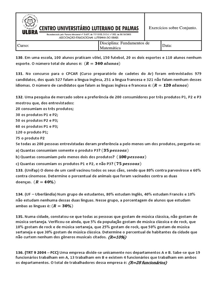 Exercicios Sobre Conjunto E Intervalos Reais3 Pdf