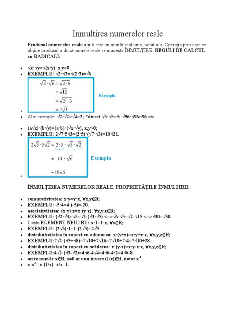 Inmultirea Numerelor Reale | PDF