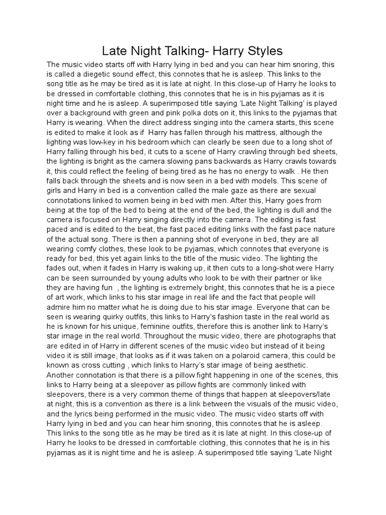 Late Night Talking Harry Styles Analysis PDF